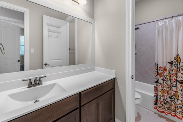 1810 Evergreen Bay Ln, Katy, TX 77494 - bathroom with tile patterned flooring, vanity, shower / bath combo with shower curtain, and toilet