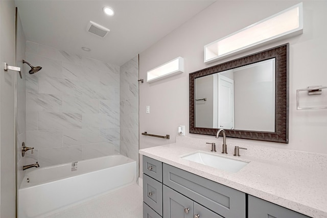 full bath with vanity, bathing tub / shower combination, and recessed lighting