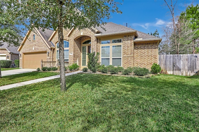 23335 Robinson Pond Dr, New Caney, TX 77357 - view of front of home featuring brick siding, driveway, an attached garage, and a shingled roof