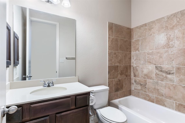 23335 Robinson Pond Dr, New Caney, TX 77357 - full bath featuring toilet, vanity, a textured wall, and shower / tub combination