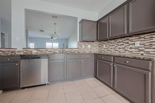 4918 Alder Bend Ln, Richmond, TX 77469 - kitchen with dishwasher, decorative backsplash, ceiling fan, and light tile patterned floors