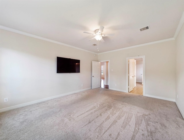 14414 Spring Mountain Dr, Tomball, TX 77377 - empty room with ceiling fan, light carpet, crown molding, and baseboards