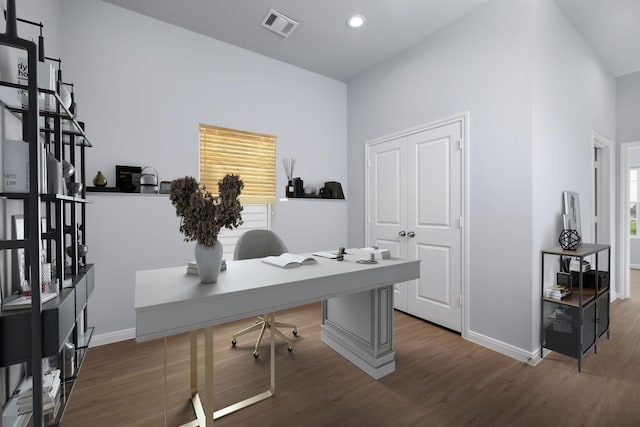18834 Elegance Ave, Spring, TX 77379 - office area with wood finished floors, baseboards, and recessed lighting