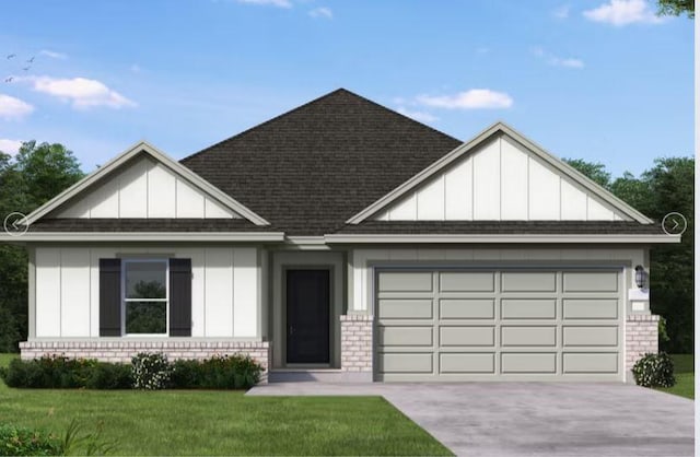 12339 Ridge Top Ct, Conroe, TX 77304 - view of front facade with brick siding, board and batten siding, concrete driveway, a garage, and a shingled roof