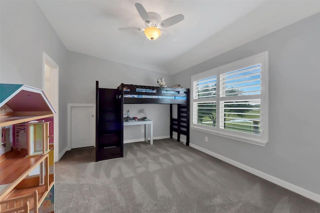 bedroom featuring carpet flooring, baseboards, and a ceiling fan