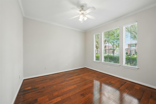 4027 Austin Meadow Dr, Sugar Land, TX 77479 - spare room with dark wood-style floors, baseboards, ornamental molding, and a ceiling fan