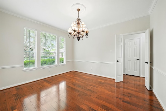 4027 Austin Meadow Dr, Sugar Land, TX 77479 - empty room with a chandelier, ornamental molding, wood finished floors, and baseboards