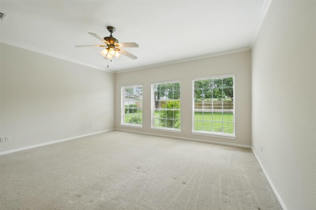 4027 Austin Meadow Dr, Sugar Land, TX 77479 - carpeted empty room featuring baseboards, ornamental molding, and a ceiling fan