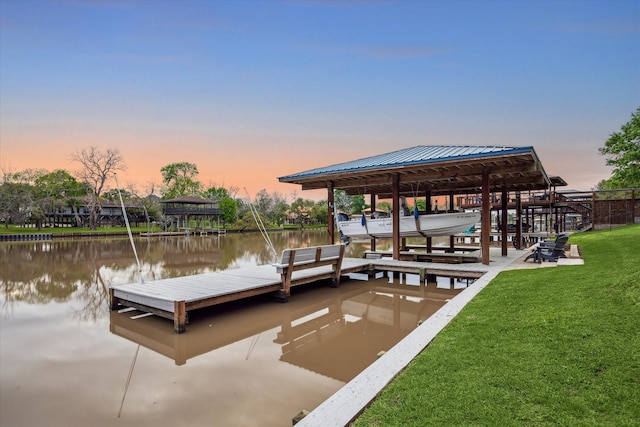20316 County Road 510b, Brazoria, TX 77422 - dock area with a water view, a lawn, and boat lift