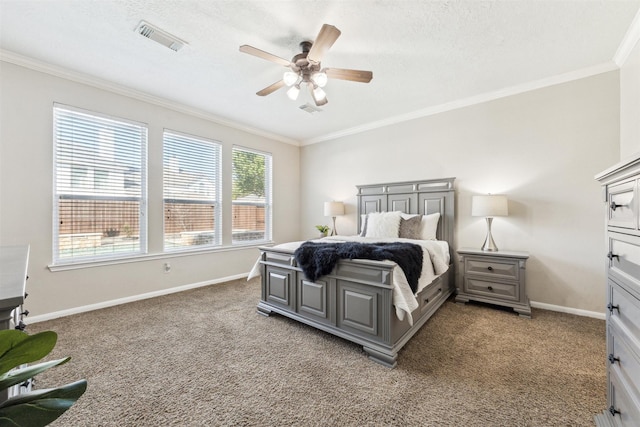 11405 Starlight Bay St, Pearland, TX 77584 - carpeted bedroom featuring ornamental molding, baseboards, and a ceiling fan