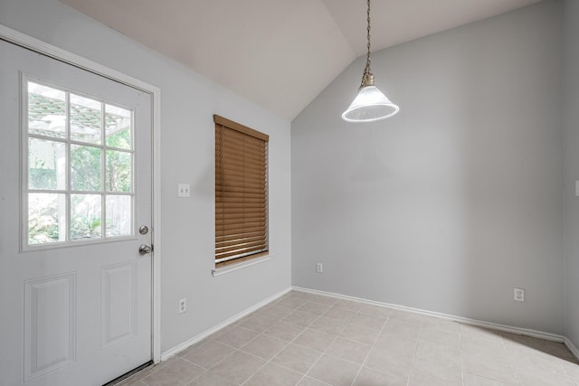 4523 Bridgevillage Dr, Spring, TX 77373 - unfurnished dining area with vaulted ceiling and baseboards