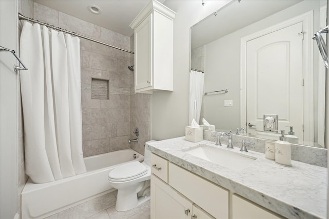 3912 Browning St, West University Place, TX 77005 - bathroom featuring shower / tub combo, tile patterned floors, toilet, and vanity