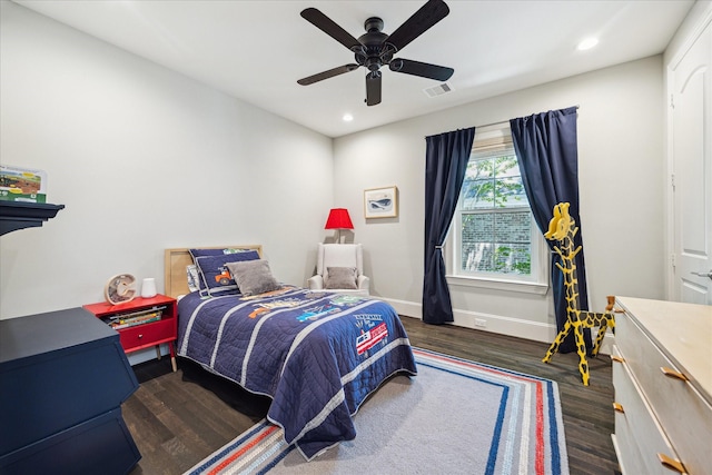 3912 Browning St, West University Place, TX 77005 - bedroom with wood finished floors, recessed lighting, baseboards, and a ceiling fan