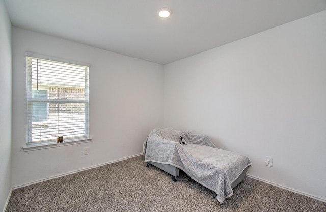 carpeted bedroom featuring multiple windows and baseboards