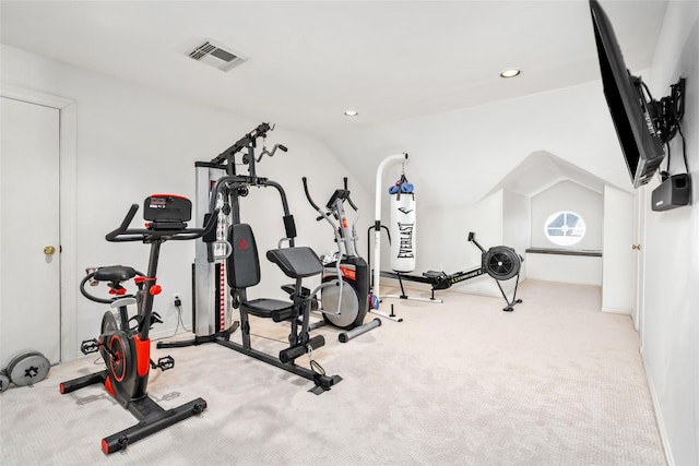 853 Rocky River Rd, Houston, TX 77056 - exercise area featuring carpet floors, recessed lighting, and vaulted ceiling
