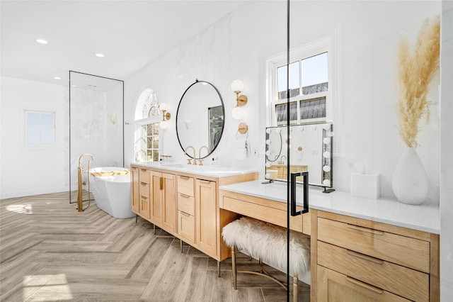 853 Rocky River Rd, Houston, TX 77056 - full bathroom featuring vanity, a freestanding tub, and recessed lighting