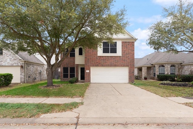 15422 Elm Leaf Pl, Cypress, TX 77429 - traditional-style home featuring brick siding, a garage, driveway, and a front lawn