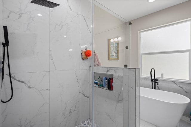 16709 W Rayburn Dr, Conroe, TX 77302 - bathroom with a marble finish shower and a freestanding tub