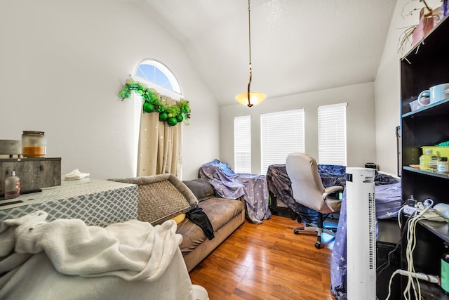 15153 Grassington Dr, Channelview, TX 77530 - bedroom with lofted ceiling and wood finished floors