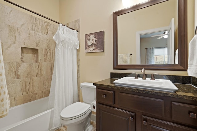 146 Painted Trillium Dr, Conroe, TX 77304 - full bath with toilet, shower / tub combo with curtain, vanity, and ceiling fan