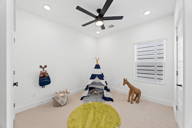 5814 Highland Sky Ln, Houston, TX 77091 - game room with carpet floors, ceiling fan, and recessed lighting