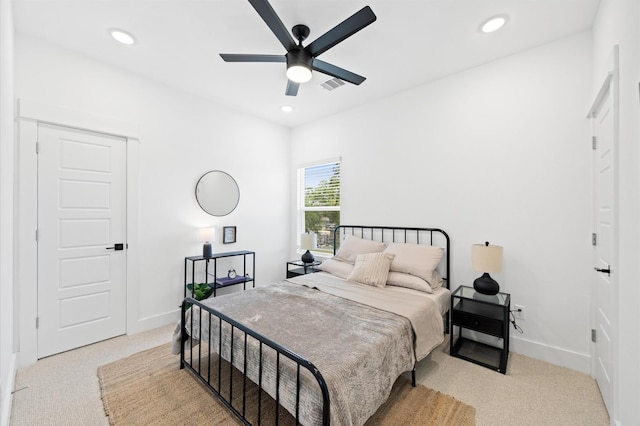 5814 Highland Sky Ln, Houston, TX 77091 - bedroom featuring carpet, recessed lighting, and a ceiling fan