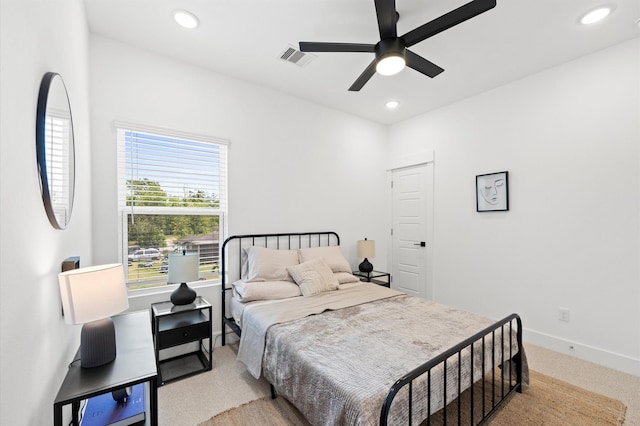 5814 Highland Sky Ln, Houston, TX 77091 - bedroom featuring light carpet, recessed lighting, and ceiling fan