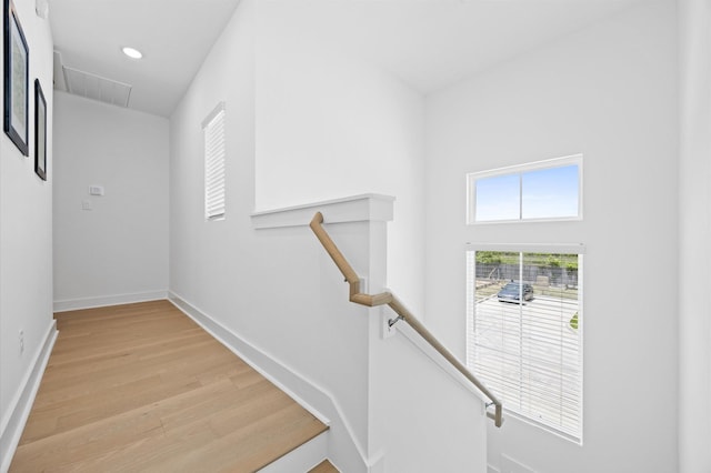5814 Highland Sky Ln, Houston, TX 77091 - staircase with wood finished floors and recessed lighting