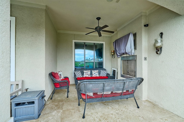 12590 St Ann Ct, Willis, TX 77318 - view of patio with ceiling fan and outdoor lounge area