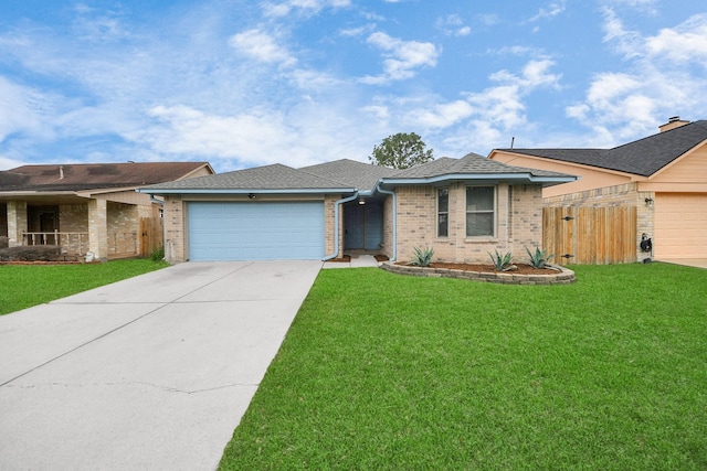 2026 Hickory Glen Dr, Missouri City, TX 77489 - ranch-style home with an attached garage, concrete driveway, brick siding, and a shingled roof