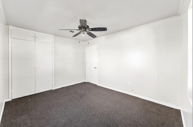 4637 Carmen St, Houston, TX 77051 - spare room featuring a ceiling fan, dark colored carpet, and baseboards