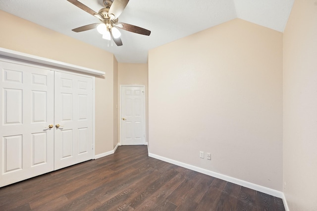 7624 Lone Meadow Ct, Houston, TX 77095 - unfurnished bedroom featuring dark wood-type flooring, baseboards, a closet, and ceiling fan