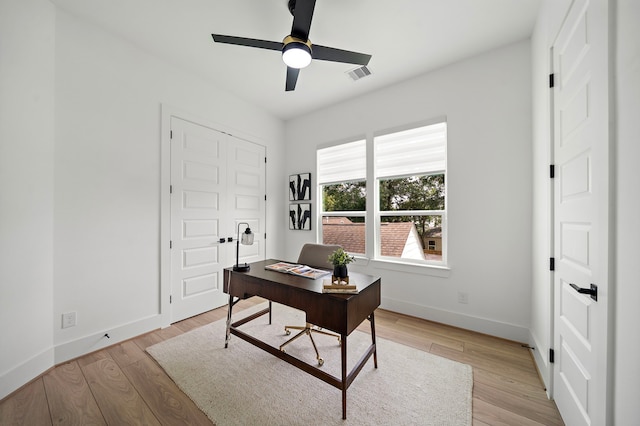 7117 Goforth St, Houston, TX 77021 - office with a ceiling fan, baseboards, and light wood finished floors