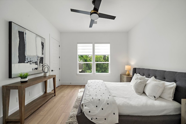 7117 Goforth St, Houston, TX 77021 - bedroom featuring light wood-type flooring, baseboards, and ceiling fan
