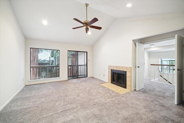 7447 Cambridge St Unit 75, Houston, TX 77054 - unfurnished living room with a ceiling fan, lofted ceiling, carpet, recessed lighting, and baseboards