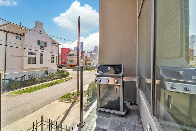 view of patio featuring a residential view and area for grilling