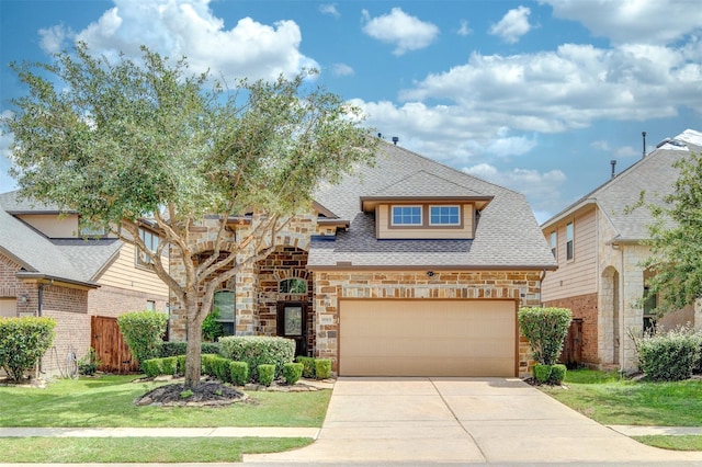 19315 S Cottonwood Green Ln, Cypress, TX 77433 - view of front of home with stone siding, a shingled roof, and concrete driveway