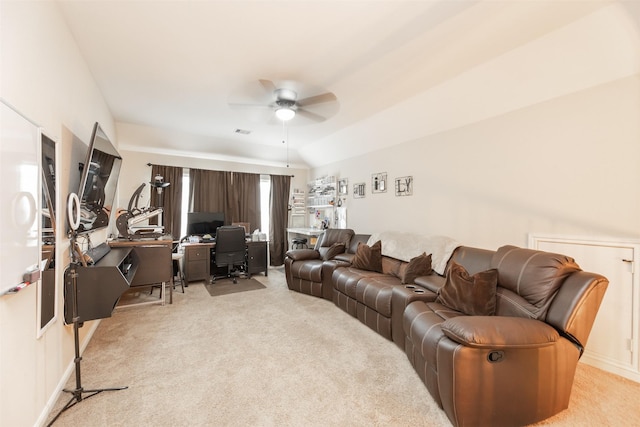 19315 S Cottonwood Green Ln, Cypress, TX 77433 - living area with an office area, a ceiling fan, and carpet flooring