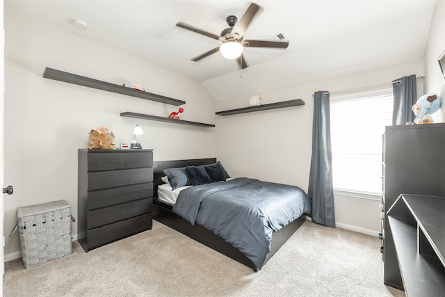19315 S Cottonwood Green Ln, Cypress, TX 77433 - carpeted bedroom with baseboards, lofted ceiling, and a ceiling fan