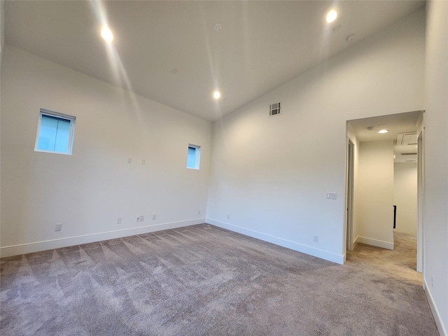 3308 Cardinal Crest Ln, Houston, TX 77080 - unfurnished room with carpet, high vaulted ceiling, baseboards, and recessed lighting