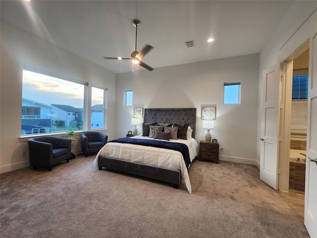 3308 Cardinal Crest Ln, Houston, TX 77080 - carpeted bedroom with multiple windows, baseboards, ceiling fan, and recessed lighting