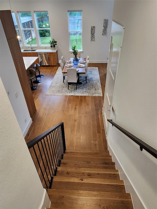 3308 Cardinal Crest Ln, Houston, TX 77080 - staircase with hardwood / wood-style floors