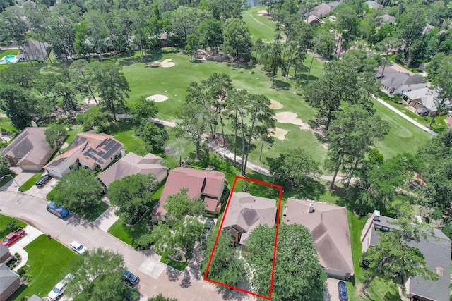 13607 Summer Hill Dr, Montgomery, TX 77356 - aerial view of residential area featuring a golf club, property parcel outlined, and a tree filled landscape