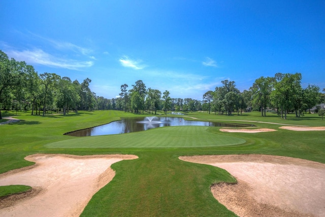 13607 Summer Hill Dr, Montgomery, TX 77356 - surrounding community with a water view, view of wooded area, and a lawn