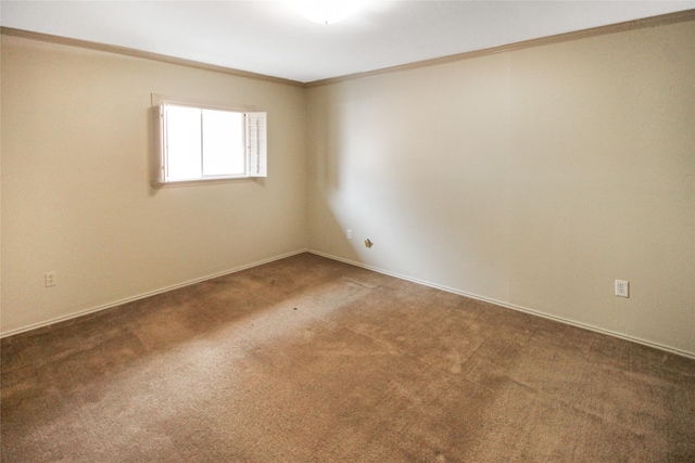 carpeted spare room with crown molding