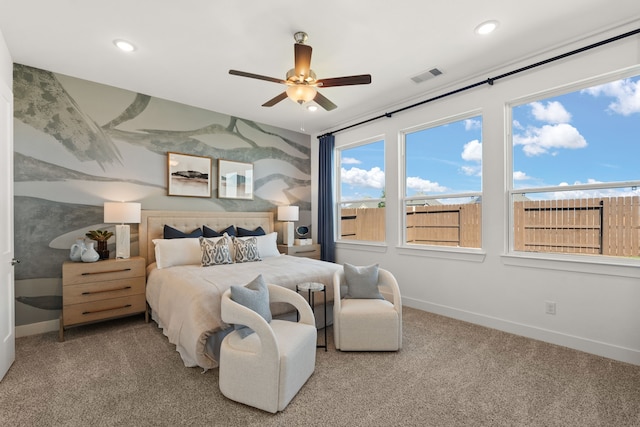 12027 Crooked Creek Ln, Santa Fe, TX 77510 - carpeted bedroom with baseboards, recessed lighting, and a ceiling fan