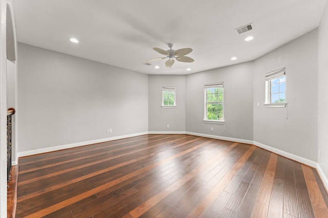 9436 Hufsmith Rd, Tomball, TX 77375 - spare room featuring ceiling fan, dark wood-style floors, baseboards, and recessed lighting