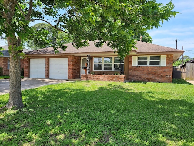 111 Carnation St, Lake Jackson, TX 77566 - ranch-style house with an attached garage, brick siding, concrete driveway, and cooling unit
