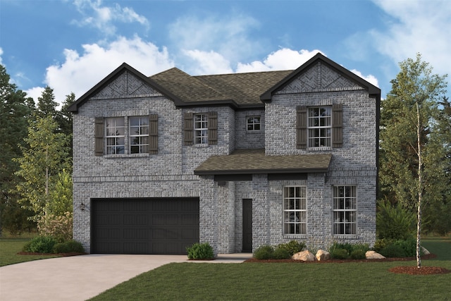 5846 Westwood Shore Dr, Katy, TX 77493 - view of front of house with a garage, driveway, a front lawn, and roof with shingles