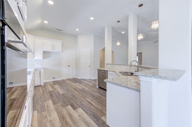 12507 Antean Way Ct, Houston, TX 77065 - kitchen featuring a sink, stainless steel dishwasher, tasteful backsplash, white cabinets, and light stone countertops